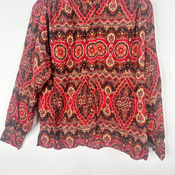 Carole Little  Mock Neck Blouse Sz M | Red Black Boho Abstract Print Long Sleeve - Picture 10 of 14